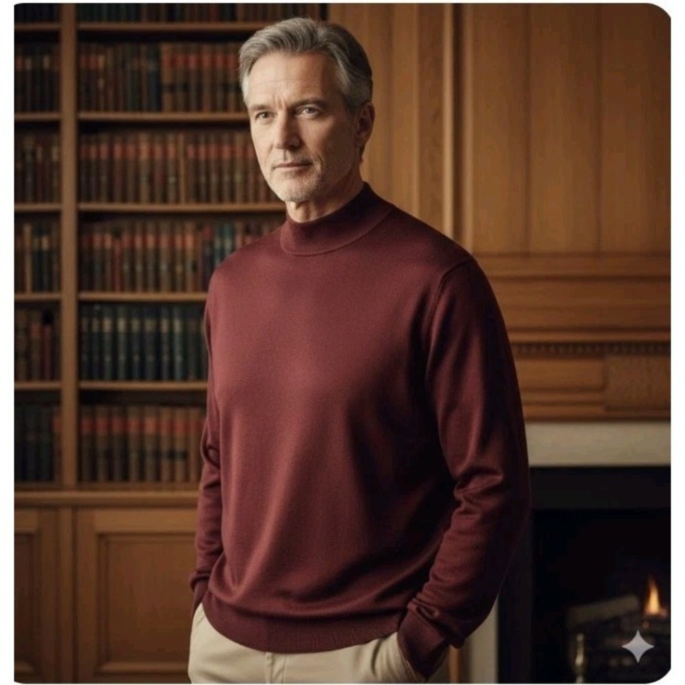 Jos. A. Bank Signature 100% Silk Mock Neck Sweater XL Maroon Burgundy Old Money